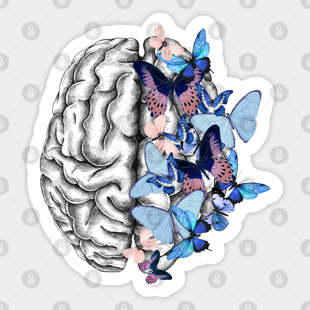 Brain blue butterflies, Mental Health Mental Health Sticker TeePublic